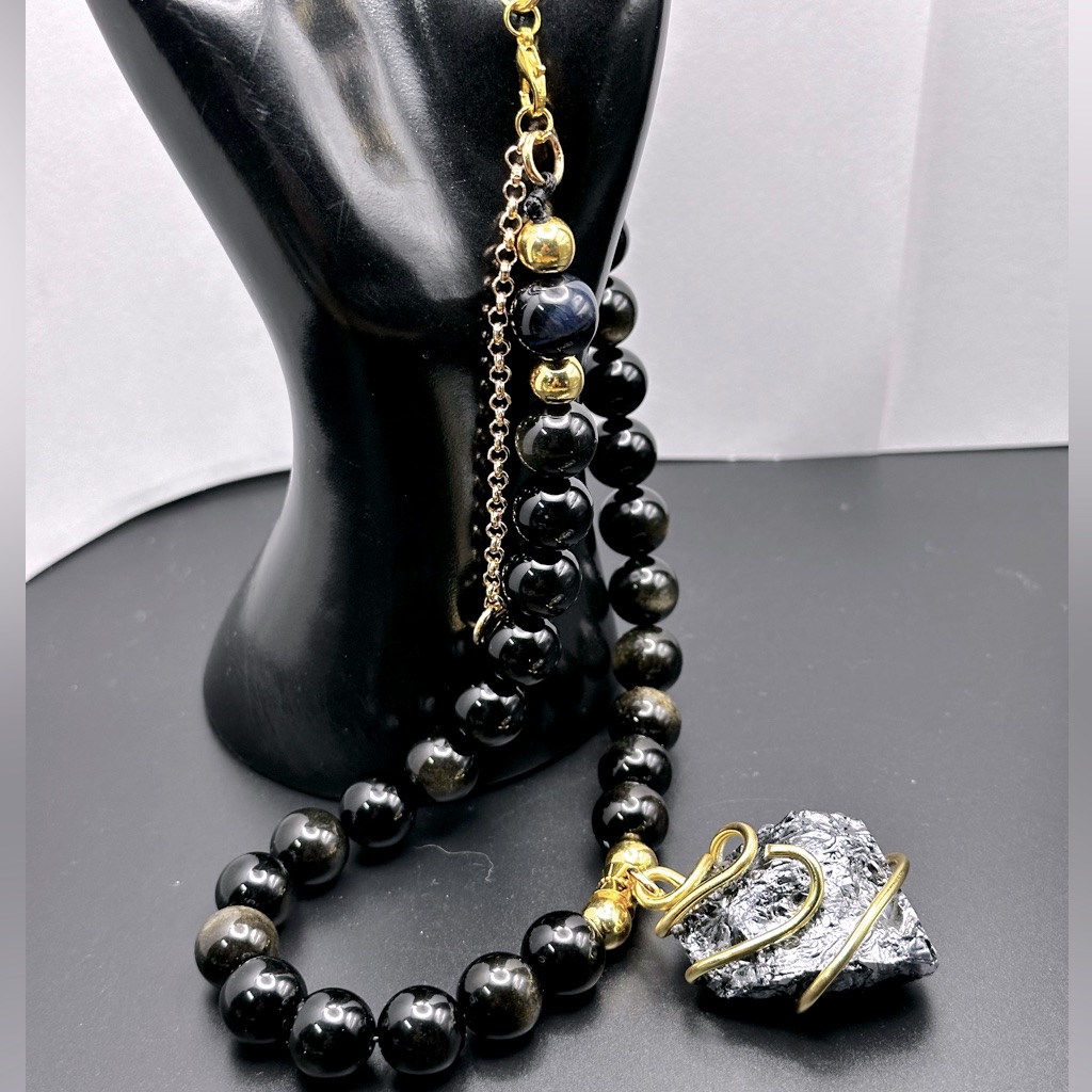 Gold Obsidian Terahertz Natural Stones Necklace Size Adjustable 65$